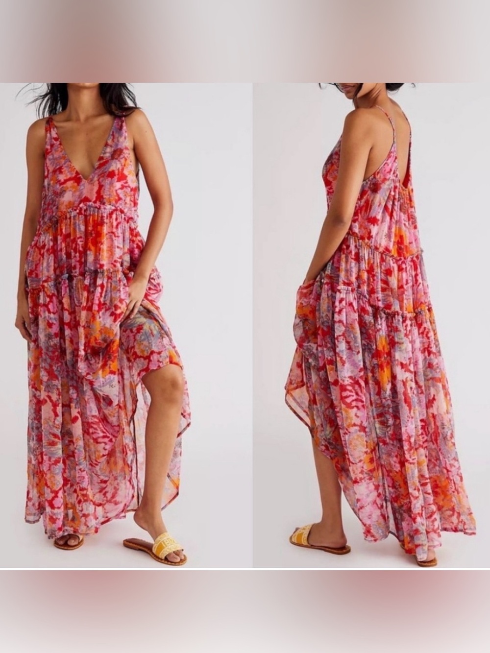Free People Julianna Red Multi Tiered Ruffled Maxi Dress